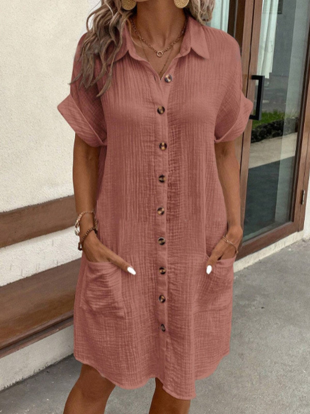 Bellamy - Women's Cotton Shirt Dress with Side Pockets