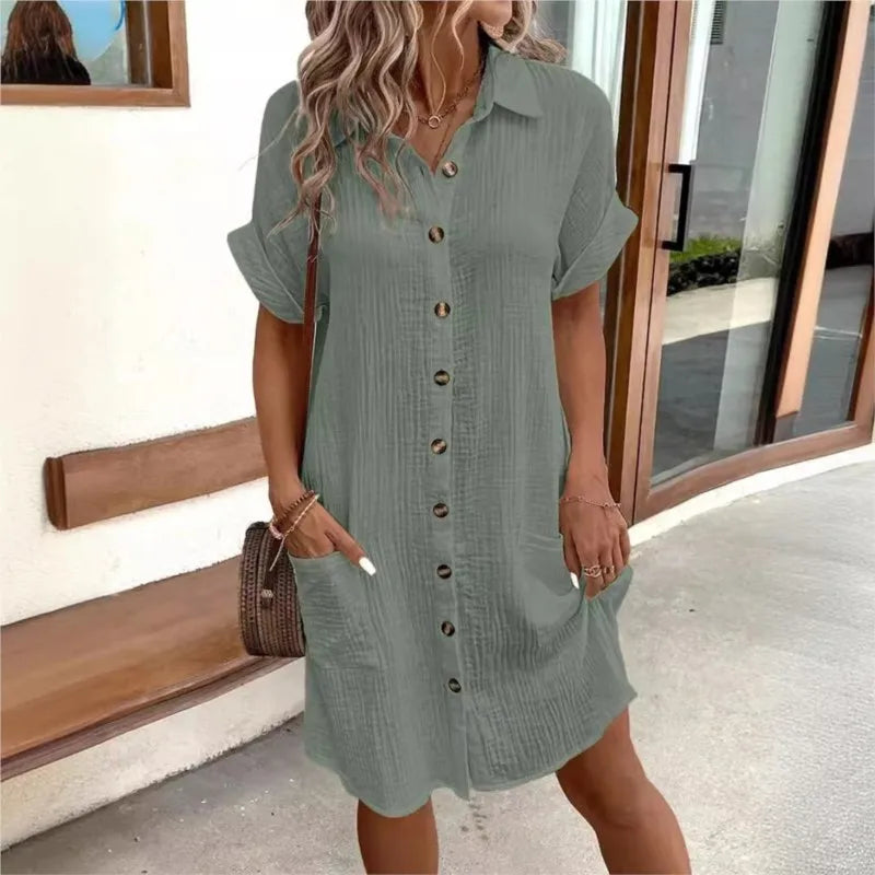 Bellamy - Women's Cotton Shirt Dress with Side Pockets
