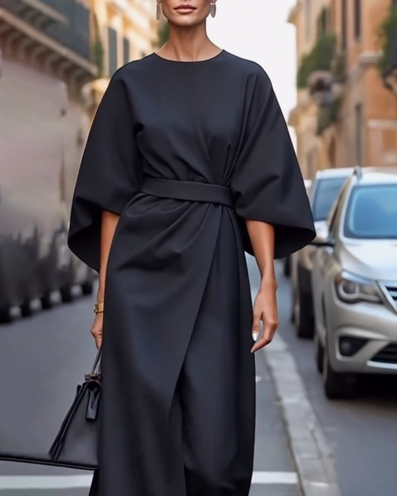 Zaira - Women's Satin Wrap Midi Dress with Tie Waist