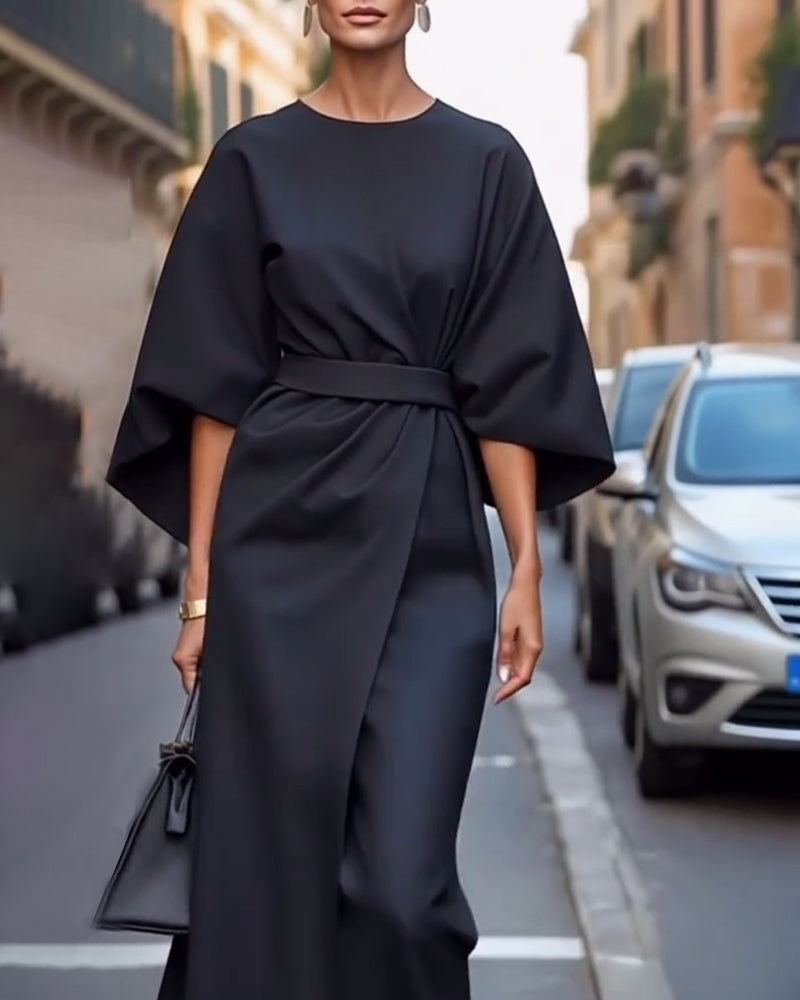 Zaira - Women's Satin Wrap Midi Dress with Tie Waist