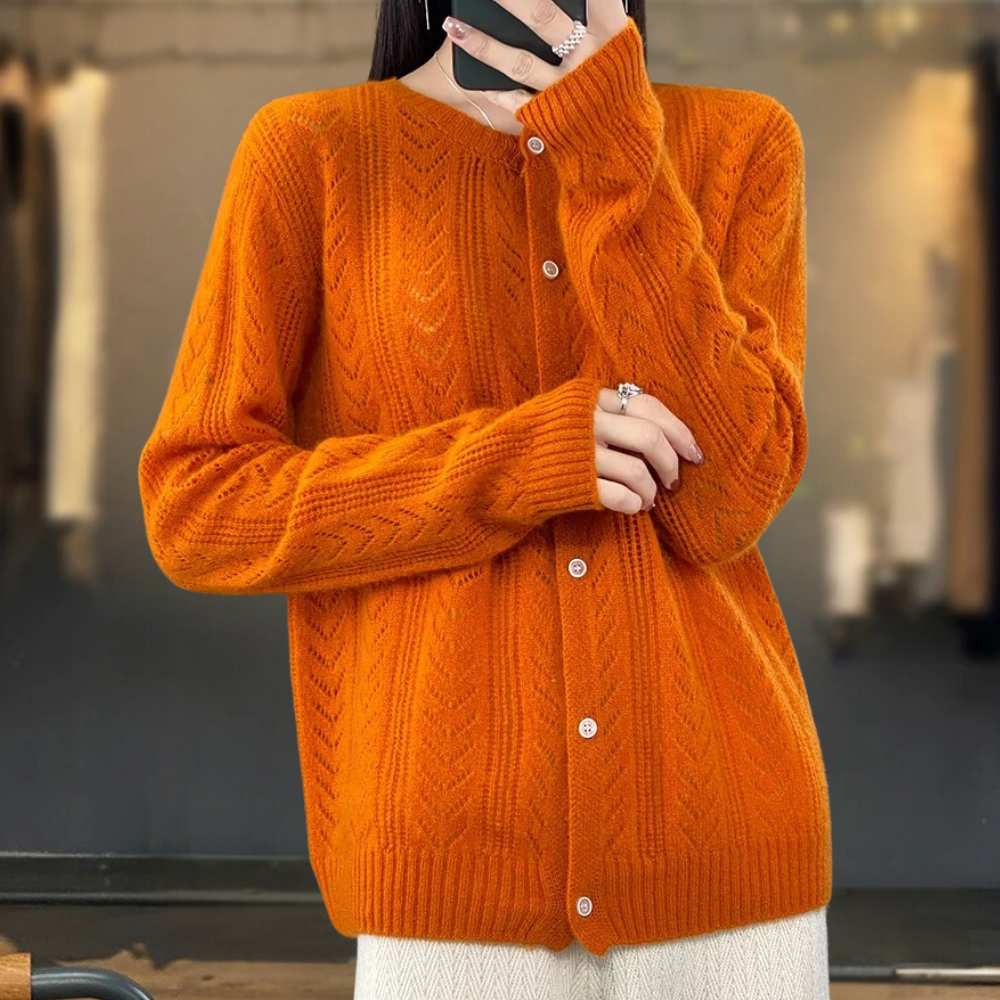 Seren - Women's Cable-Knit Button-Up Cardigan