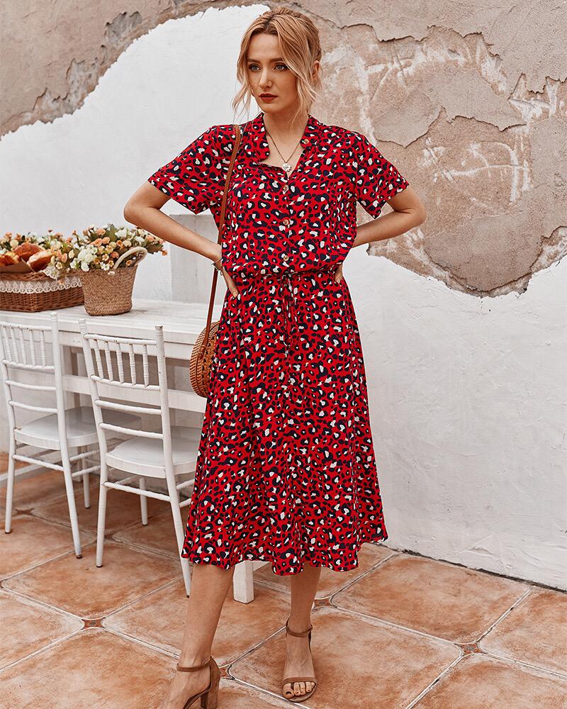 Hazel - Women's Leopard Print Midi Dress