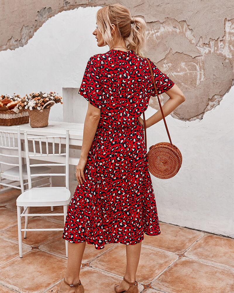 Hazel - Women's Leopard Print Midi Dress