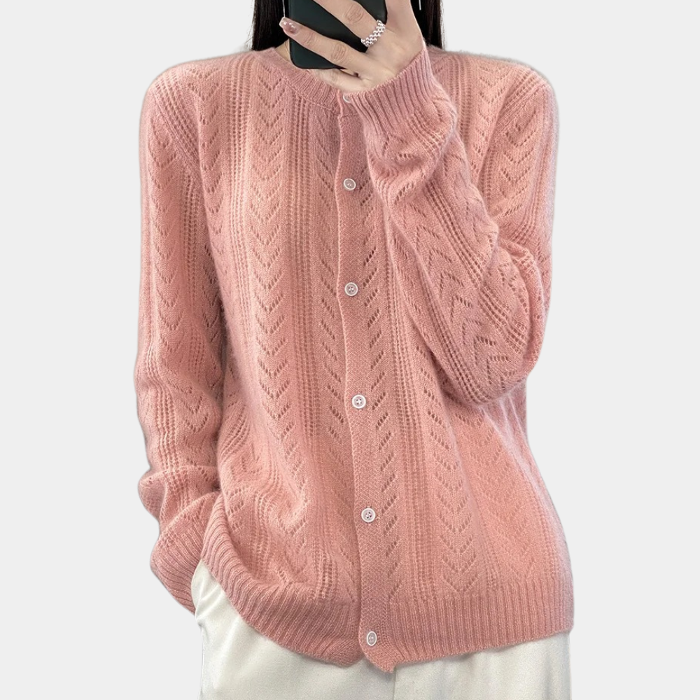 Seren - Women's Cable-Knit Button-Up Cardigan