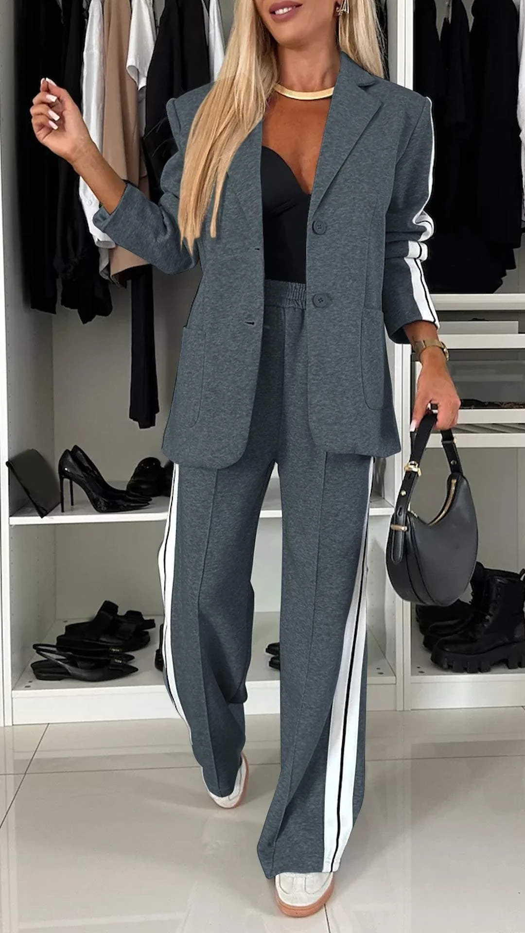 Daphne - Women's Luxe Striped Blazer and Pant Set