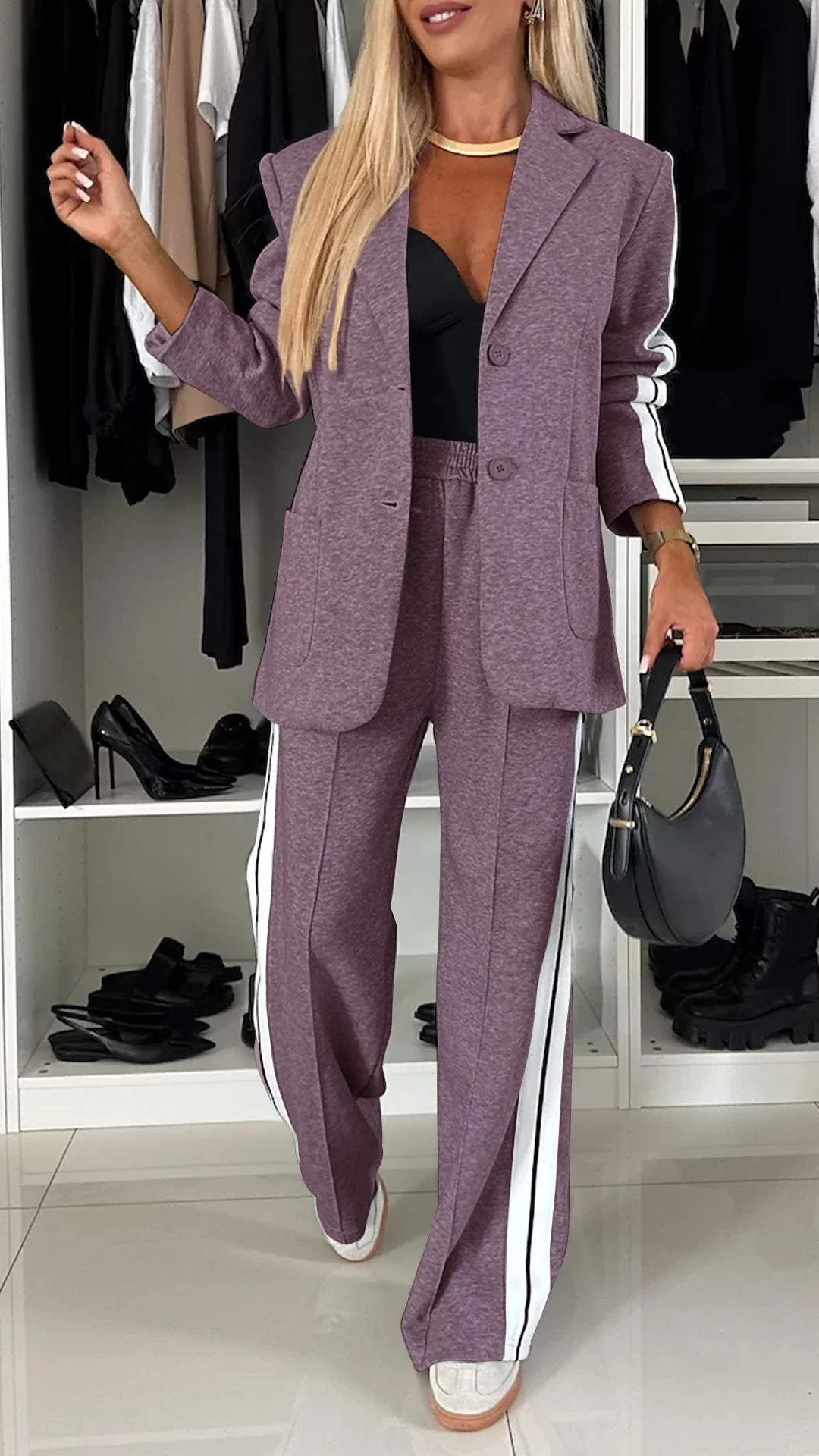 Daphne - Women's Luxe Striped Blazer and Pant Set