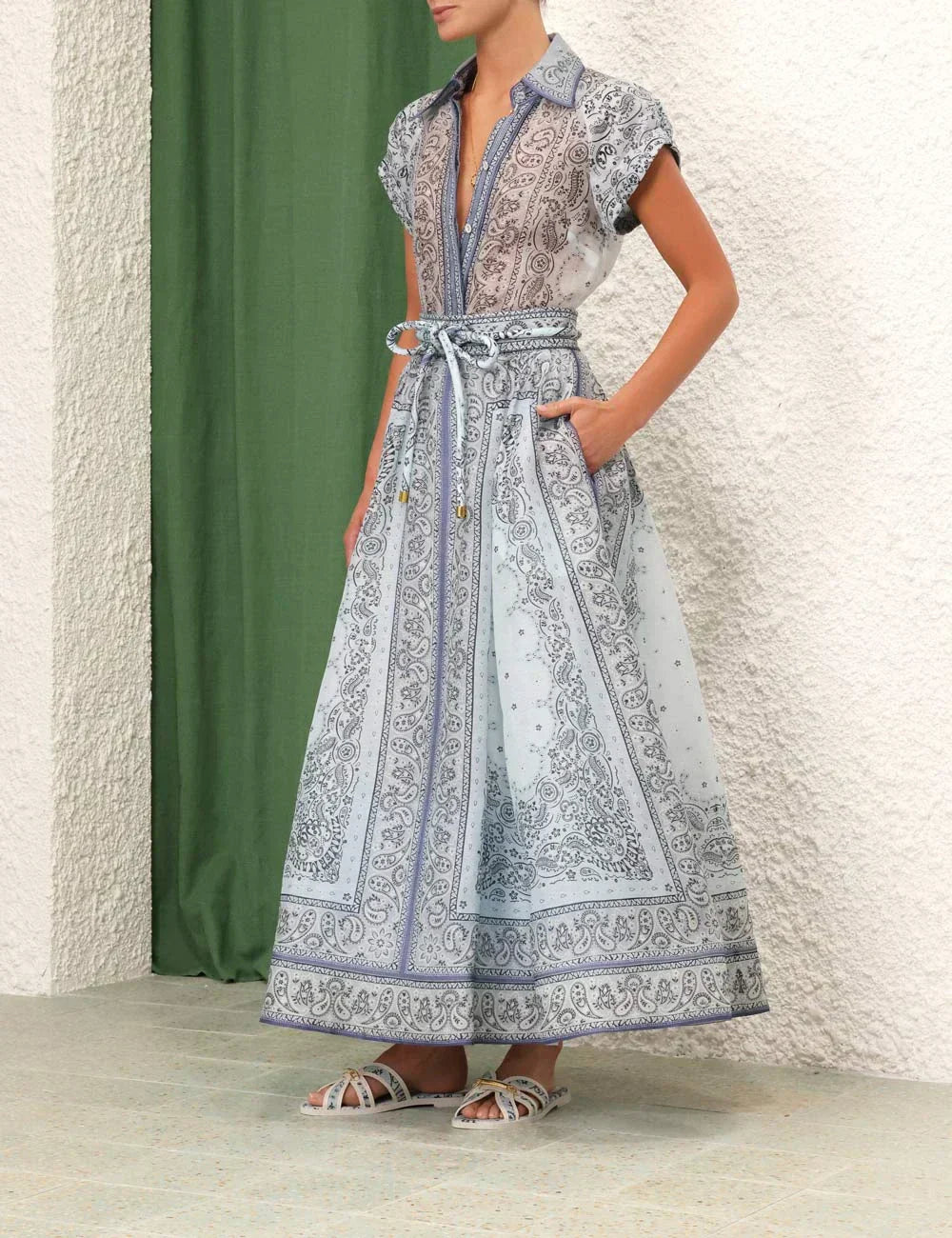 Desiree - Women's Button-Down Belted Maxi Dress