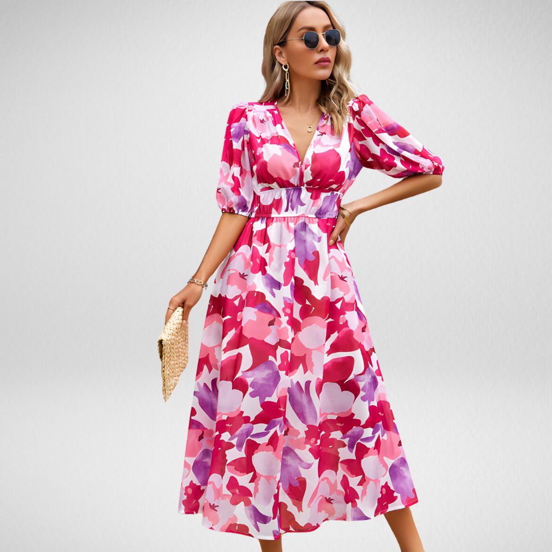 Amelia - Women's V-Neckline Midi Dress