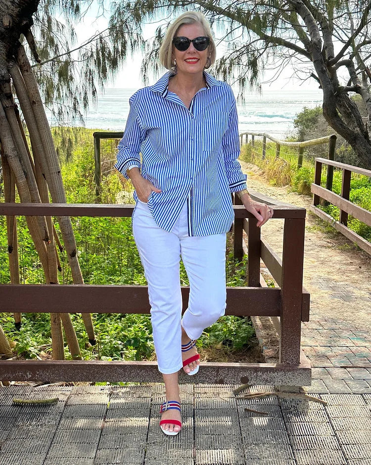 Kalani - Women's Striped Button-Up Shirt