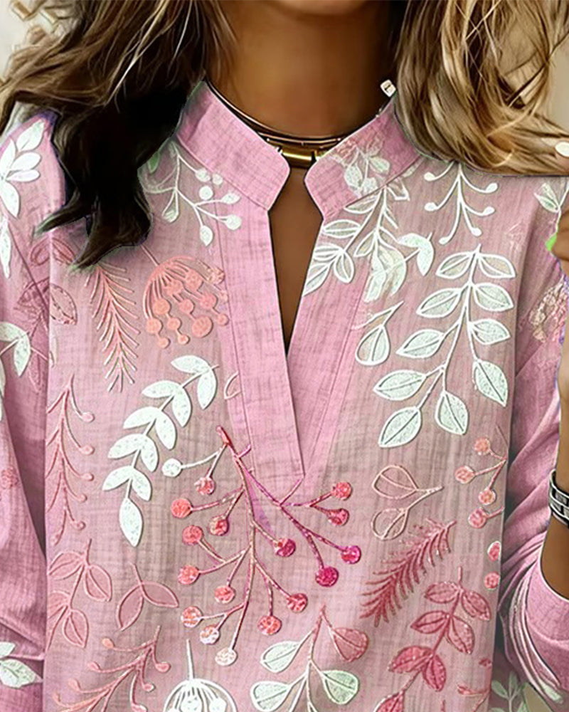 Blusa floral de tacto suave para mujer con escote en V