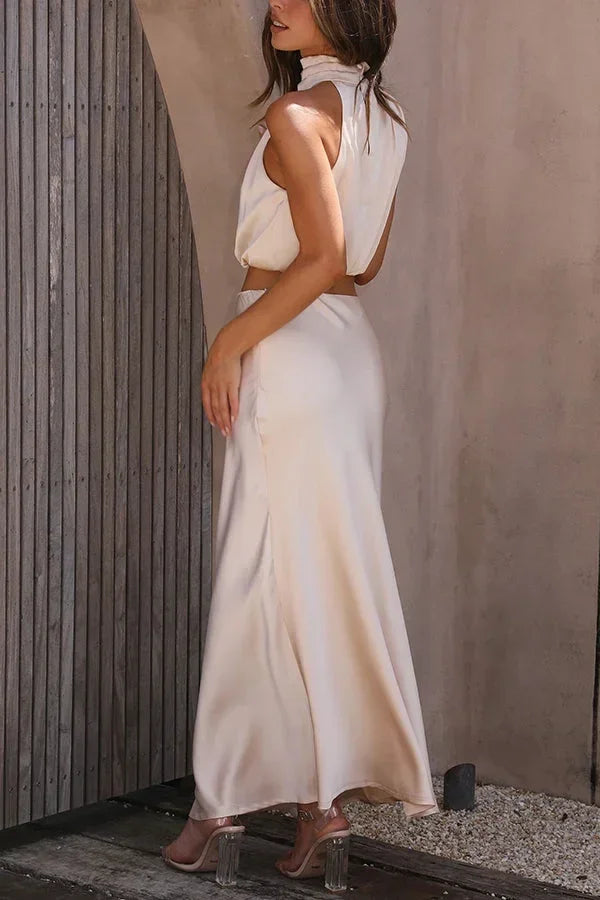 Adele - Women's Knit Draped Neck Top and Maxi Skirt Set - photo 10