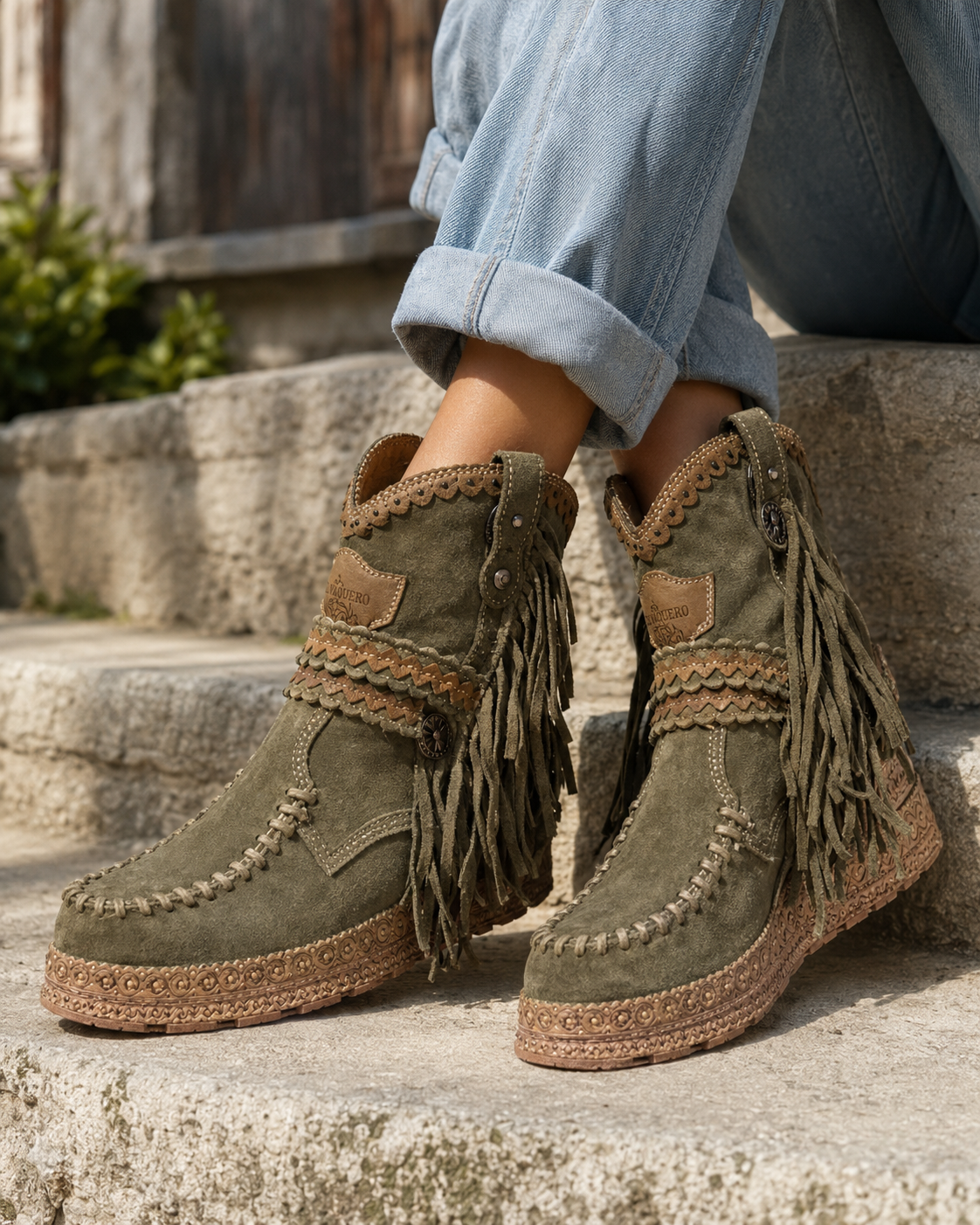 Adele - Women's Boho Fringe Ankle Boots - photo 2