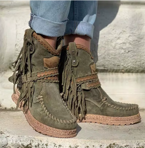 Adele - Women's Boho Fringe Ankle Boots - photo 3