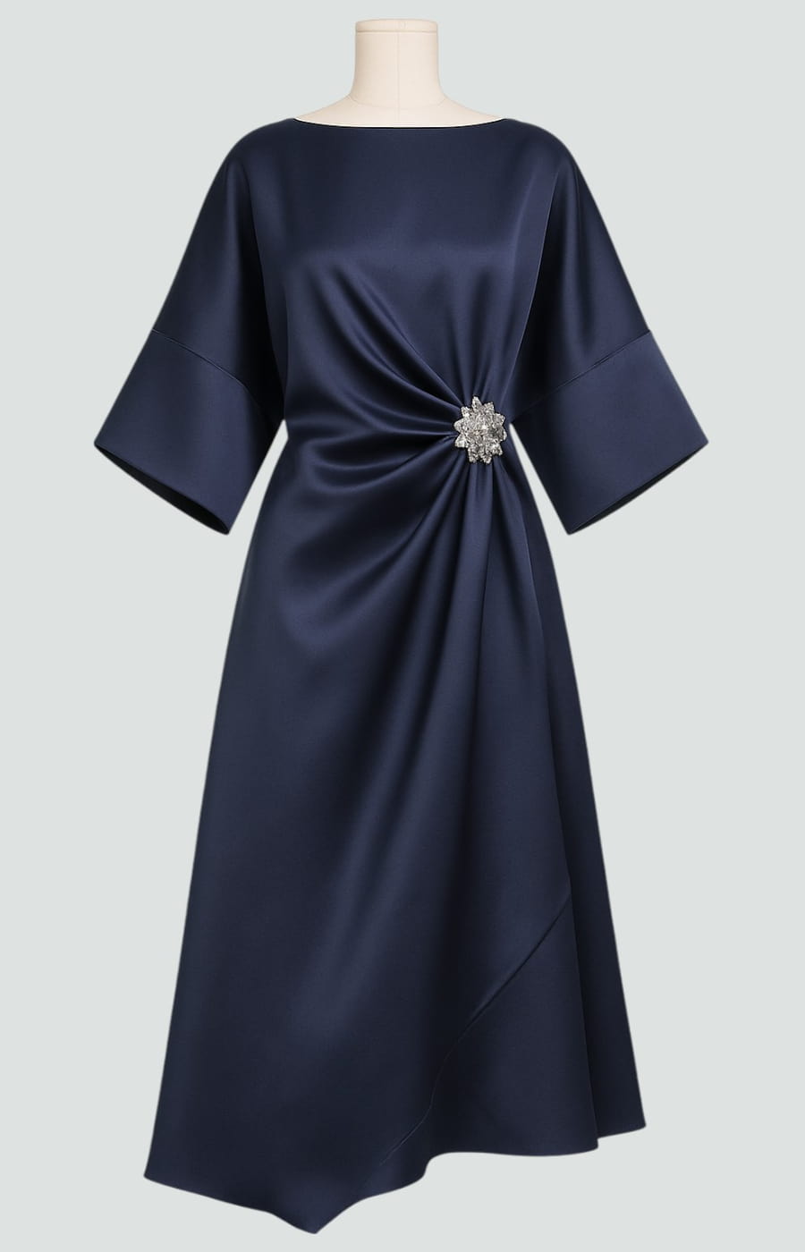 Dana - Women's Draped Midi Dress with Short Sleeves