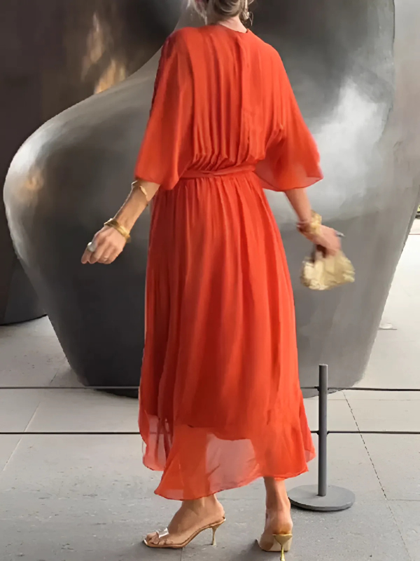 Dawn - Women's Flowing Midi Dress with a V Neck