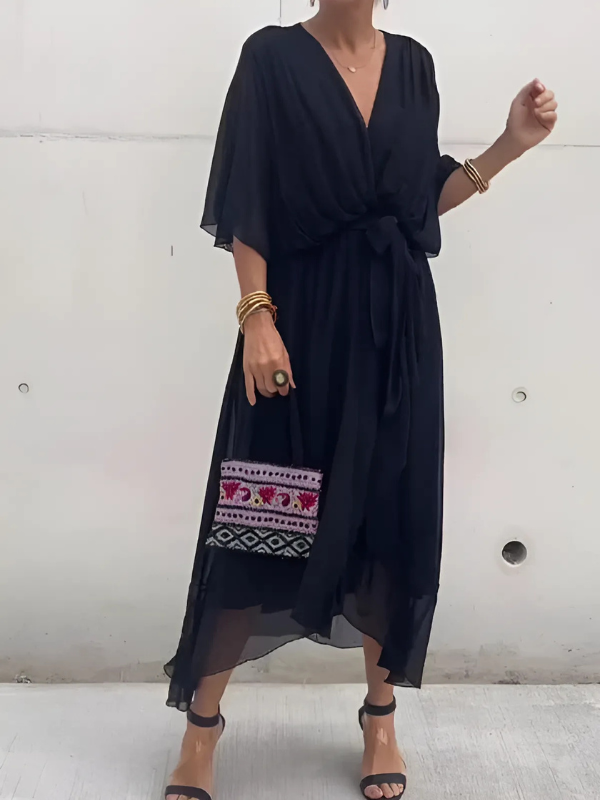 Dawn - Women's Flowing Midi Dress with a V Neck