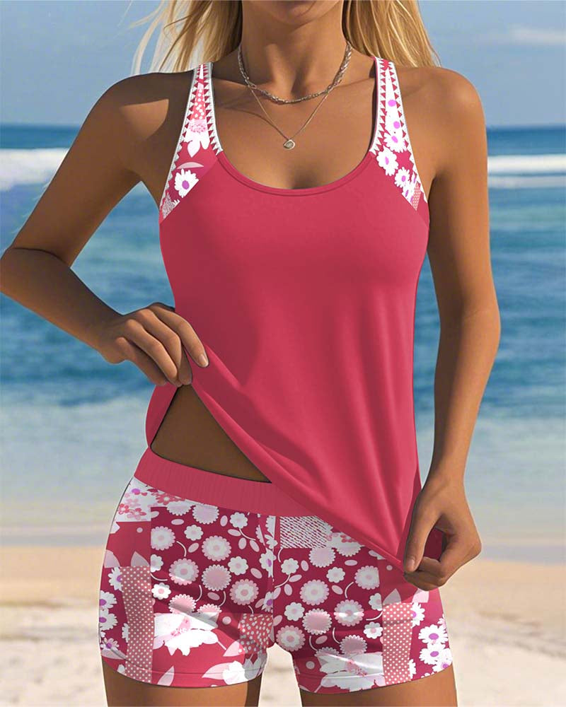 Debbie - Women's Printed Long Two-Piece Set with Straps