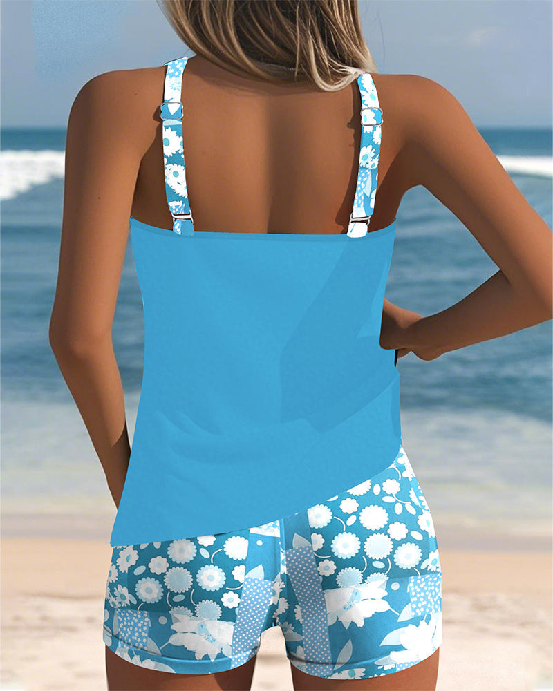 Debbie - Women's Printed Long Two-Piece Set with Straps