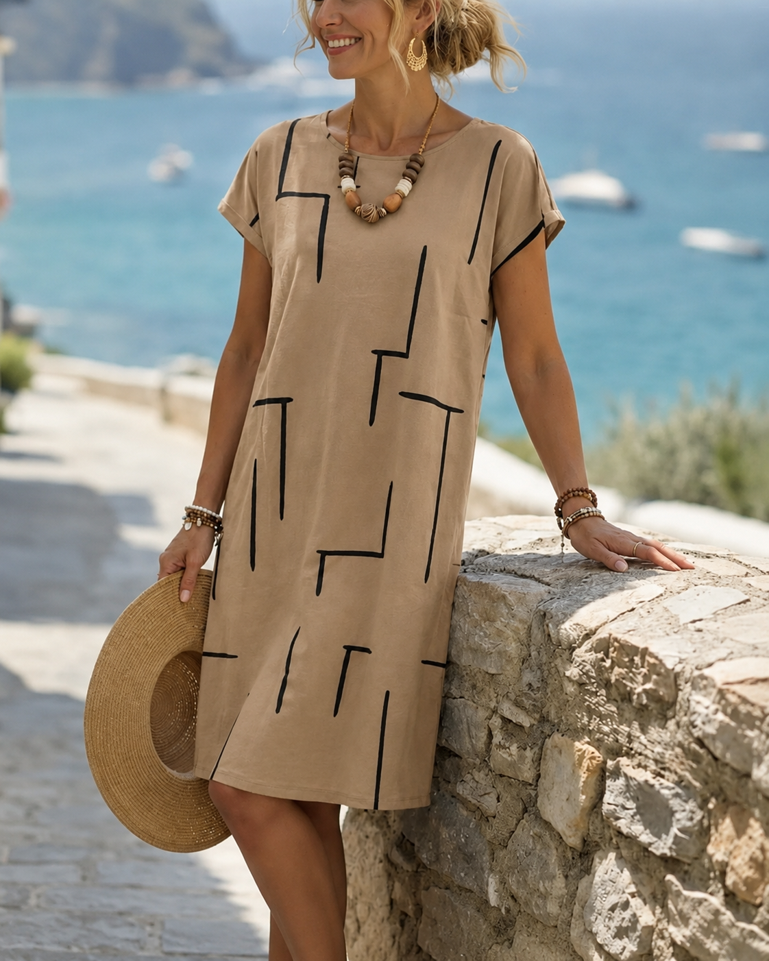 Ainee - Women's Relaxed Dress with Geometric Print