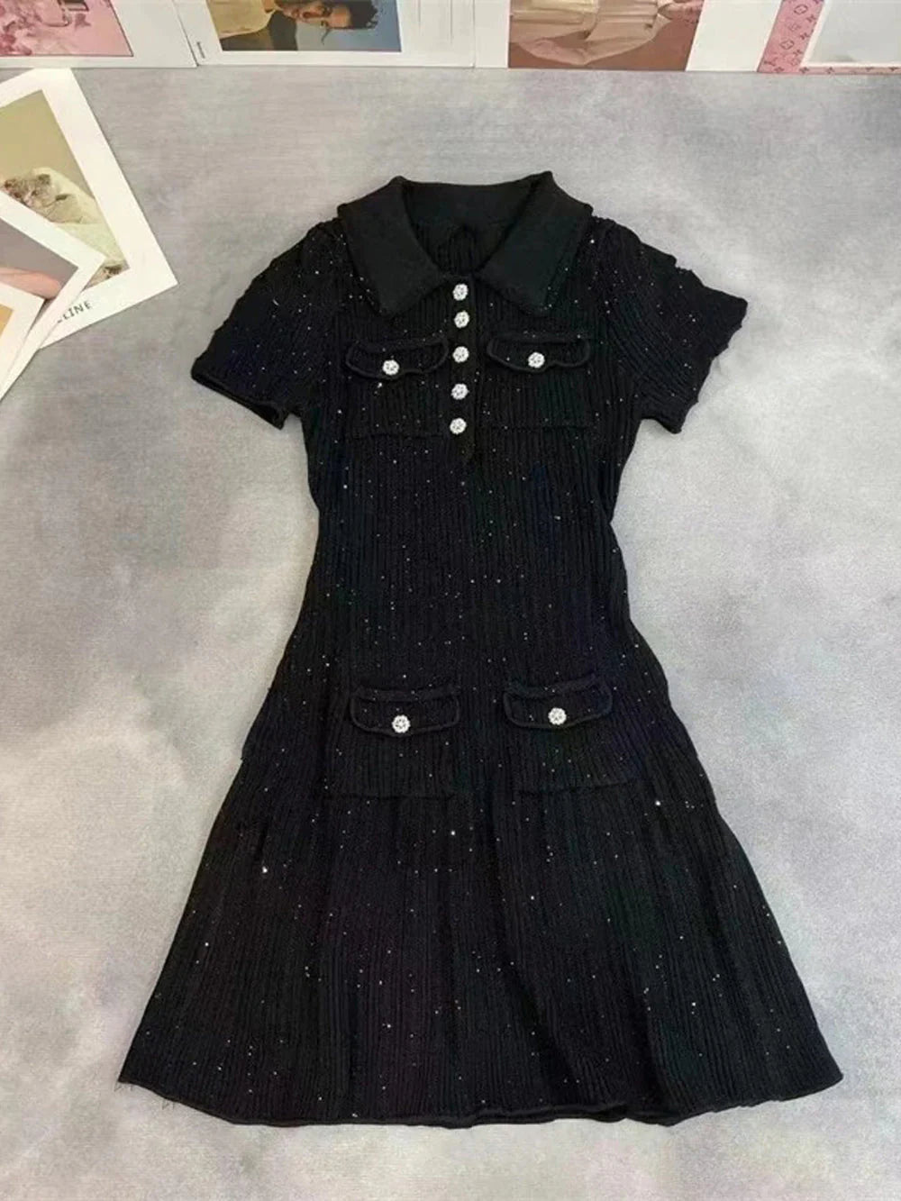 Alessia - Women's Mini Dress in Knit with Sequins - photo 3