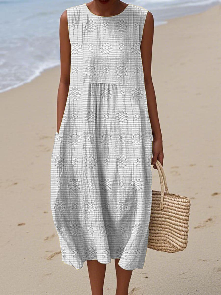 Debra - Women's Relaxed Midi Dress with No Sleeves