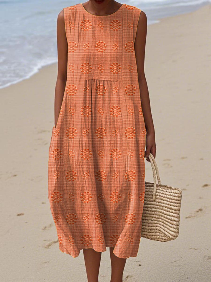 Debra - Women's Relaxed Midi Dress with No Sleeves
