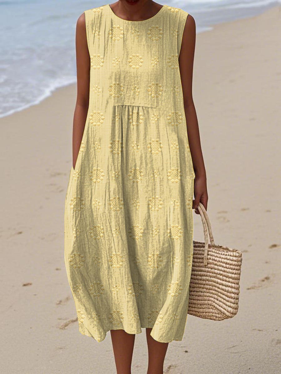 Debra - Women's Relaxed Midi Dress with No Sleeves