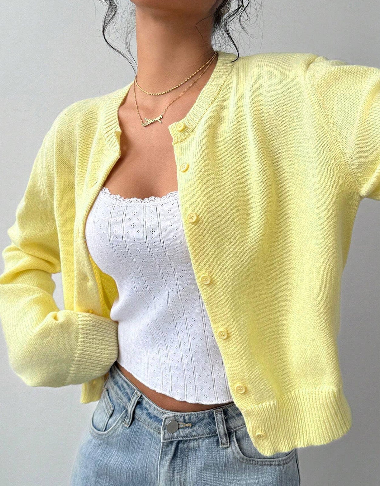 Allison - Women's Cropped Cardigan in Ribbed Knit with Button Front - photo 5