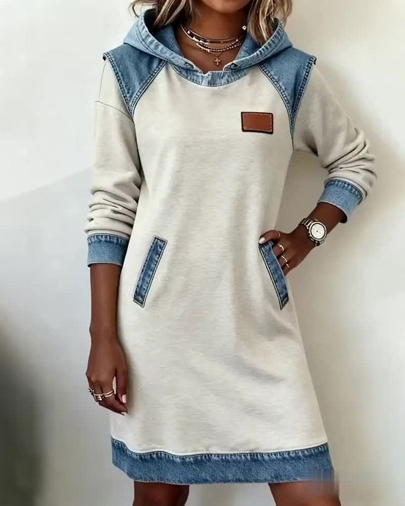 Amara - Women's Dress in Denim with Hood - photo 2