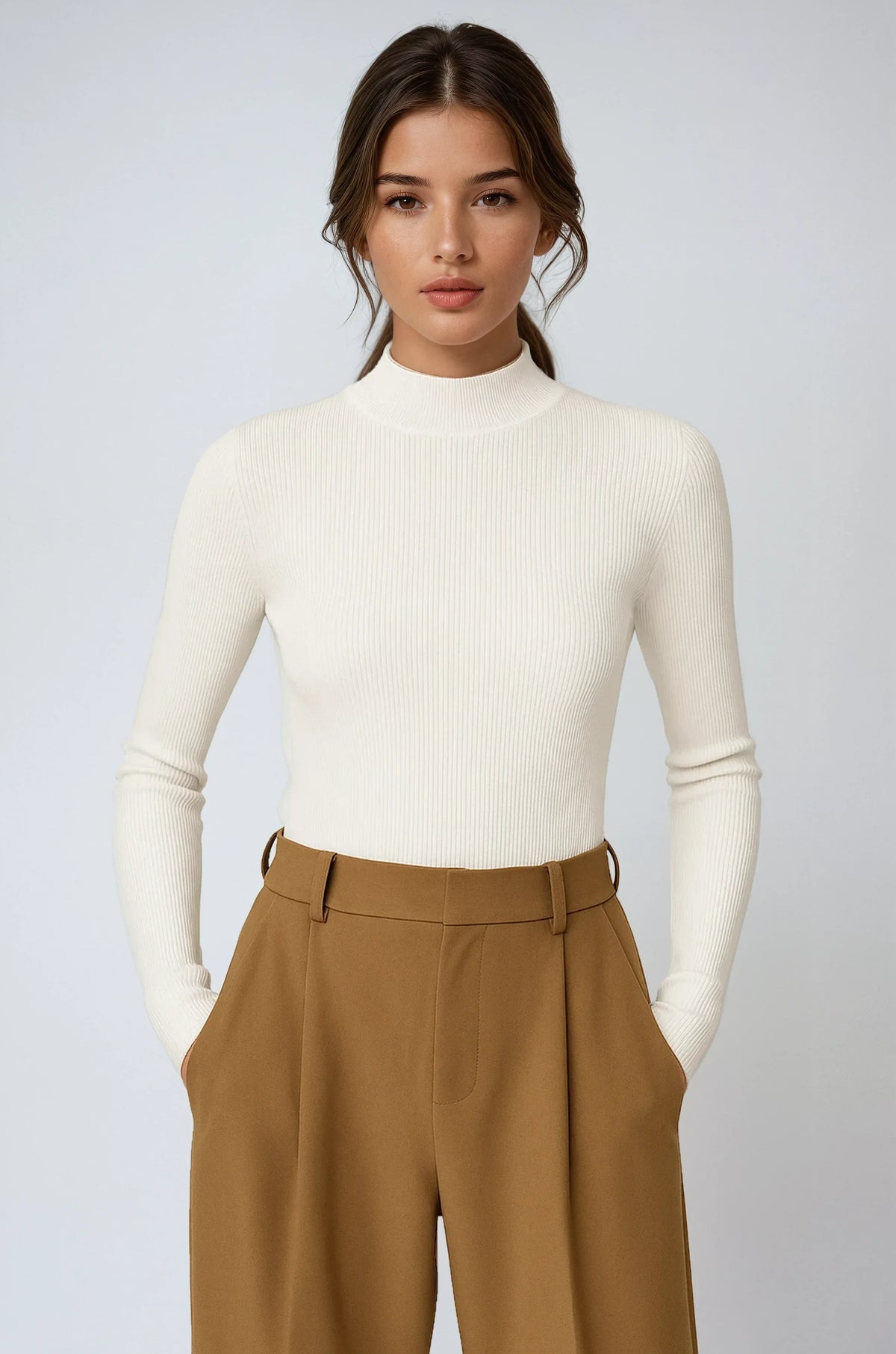 Amoret - Women's Jumper in Ribbed Knit with Roll Neck - photo 1