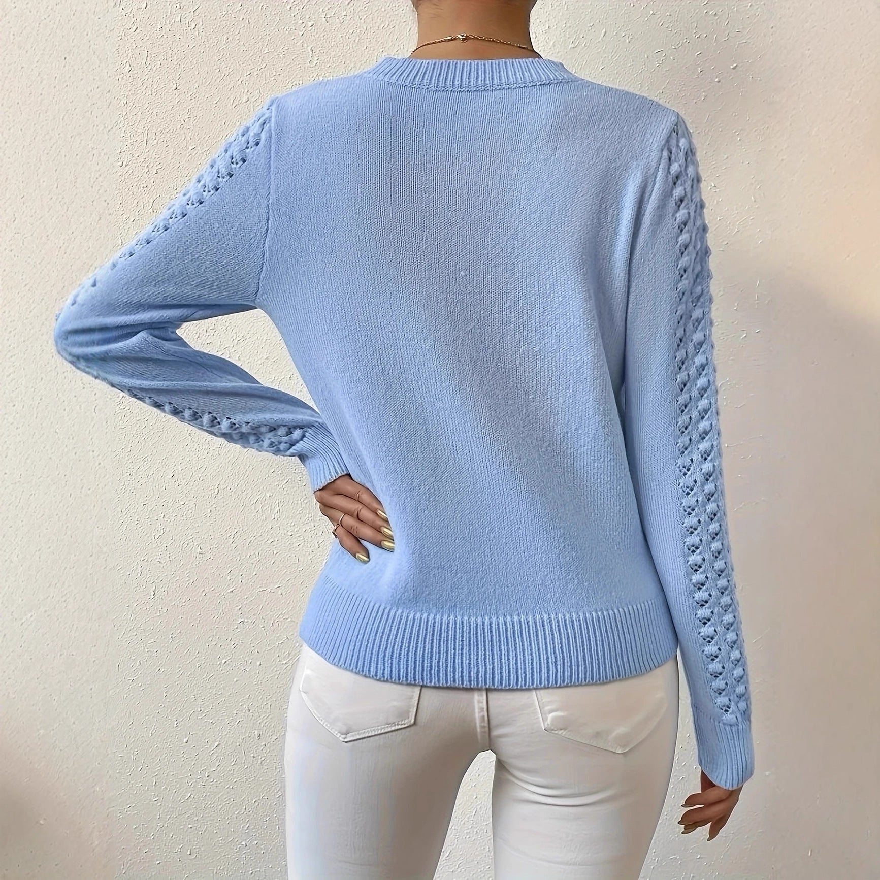 Annette - Women's Knitted Jumper with Pointelle Sleeves - photo 2