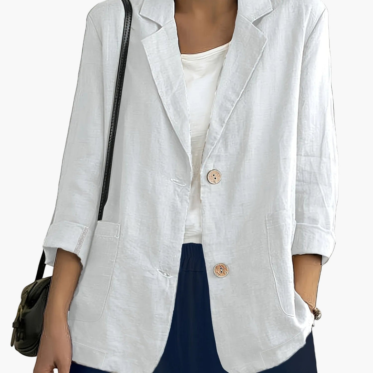Antonia - Women's Two-Button Blazer with Roll-Up Sleeves in White