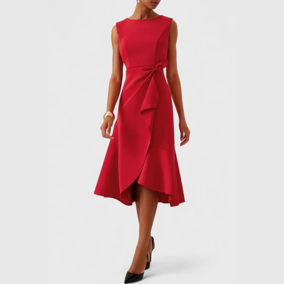 Elaine - Women's Flowing Midi Dress with No Sleeves