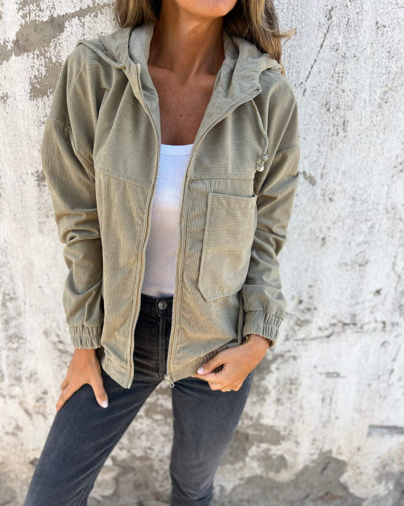 Arwen - Women's Relaxed Jacket in Corduroy with Hood - photo 3