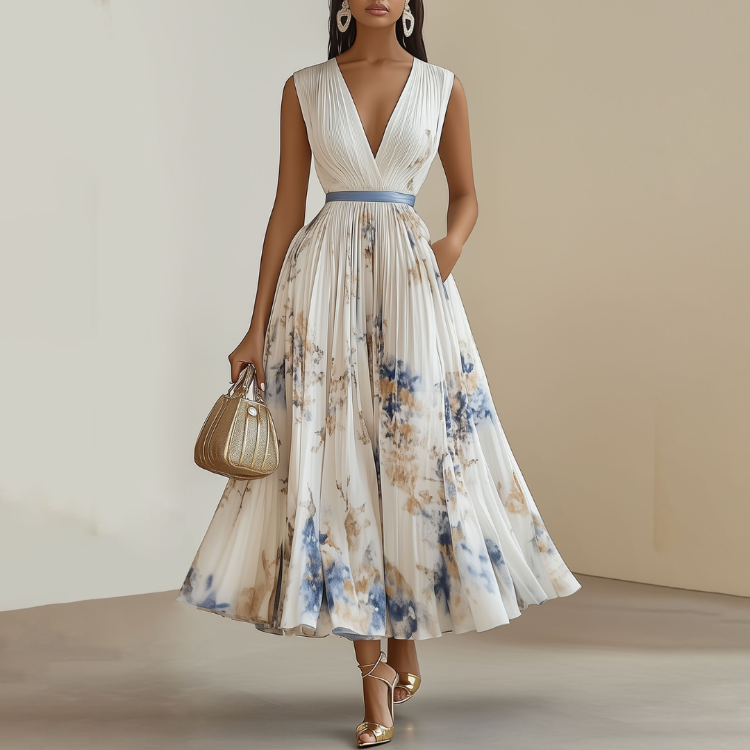 Esther - Women's Floral Maxi Dress with a Deep Neckline