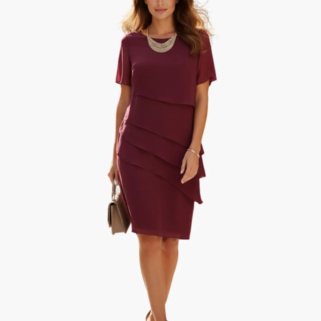 Aveline - Women's Fitted Midi Dress with Ruffle Trim - photo 1