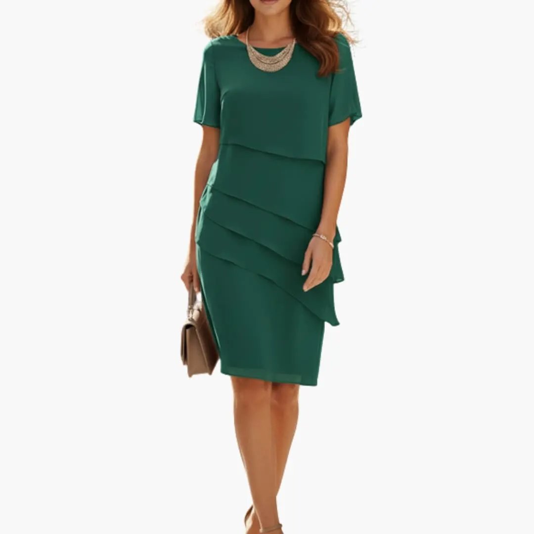 Aveline - Women's Fitted Midi Dress with Ruffle Trim - photo 4