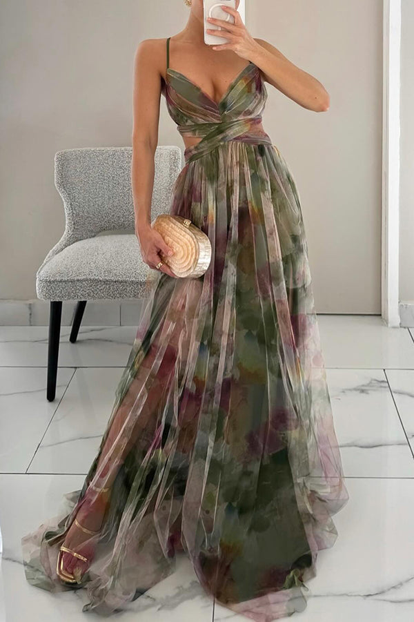 Nadia - Women's Multicolour V-Neck Slip Maxi Dress
