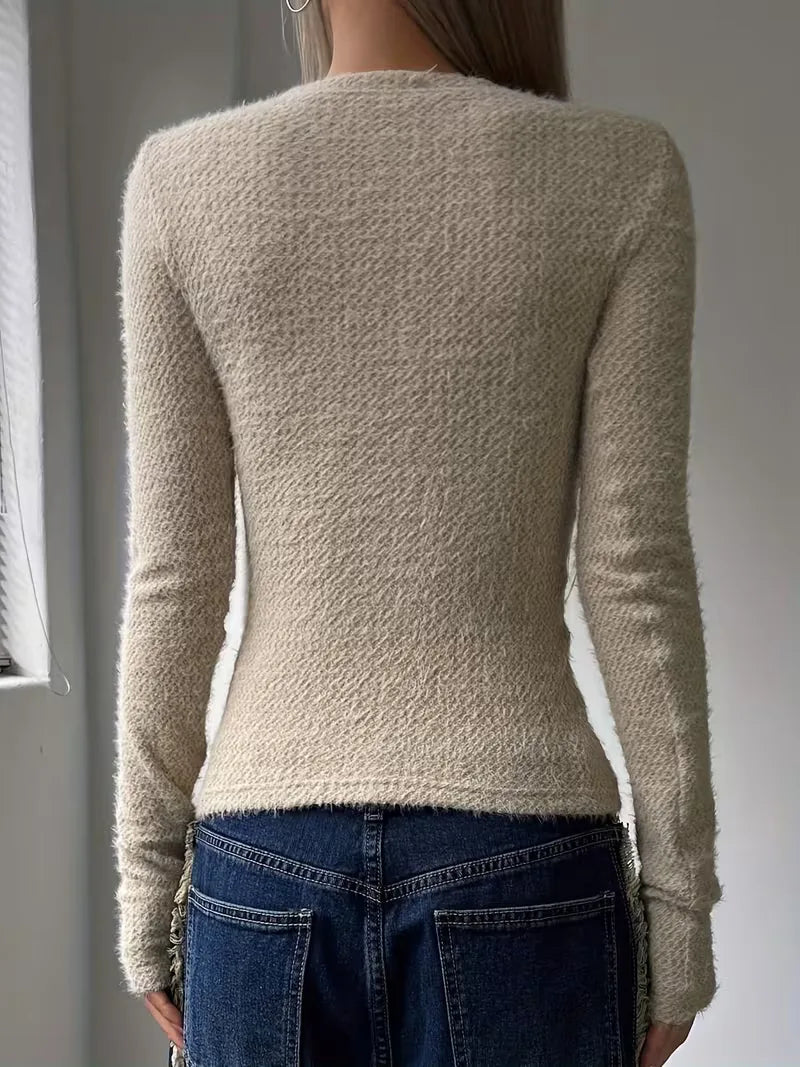 Bailey - Women's Cropped Jumper in Knit with Long Sleeves - photo 3