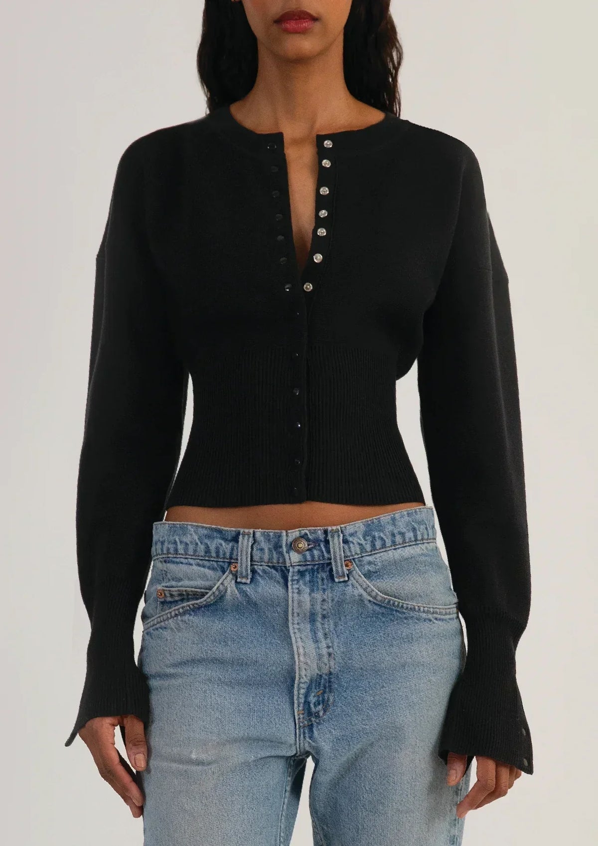 Becca - Women's Cropped Cardigan in Knit with Button Front - photo 2