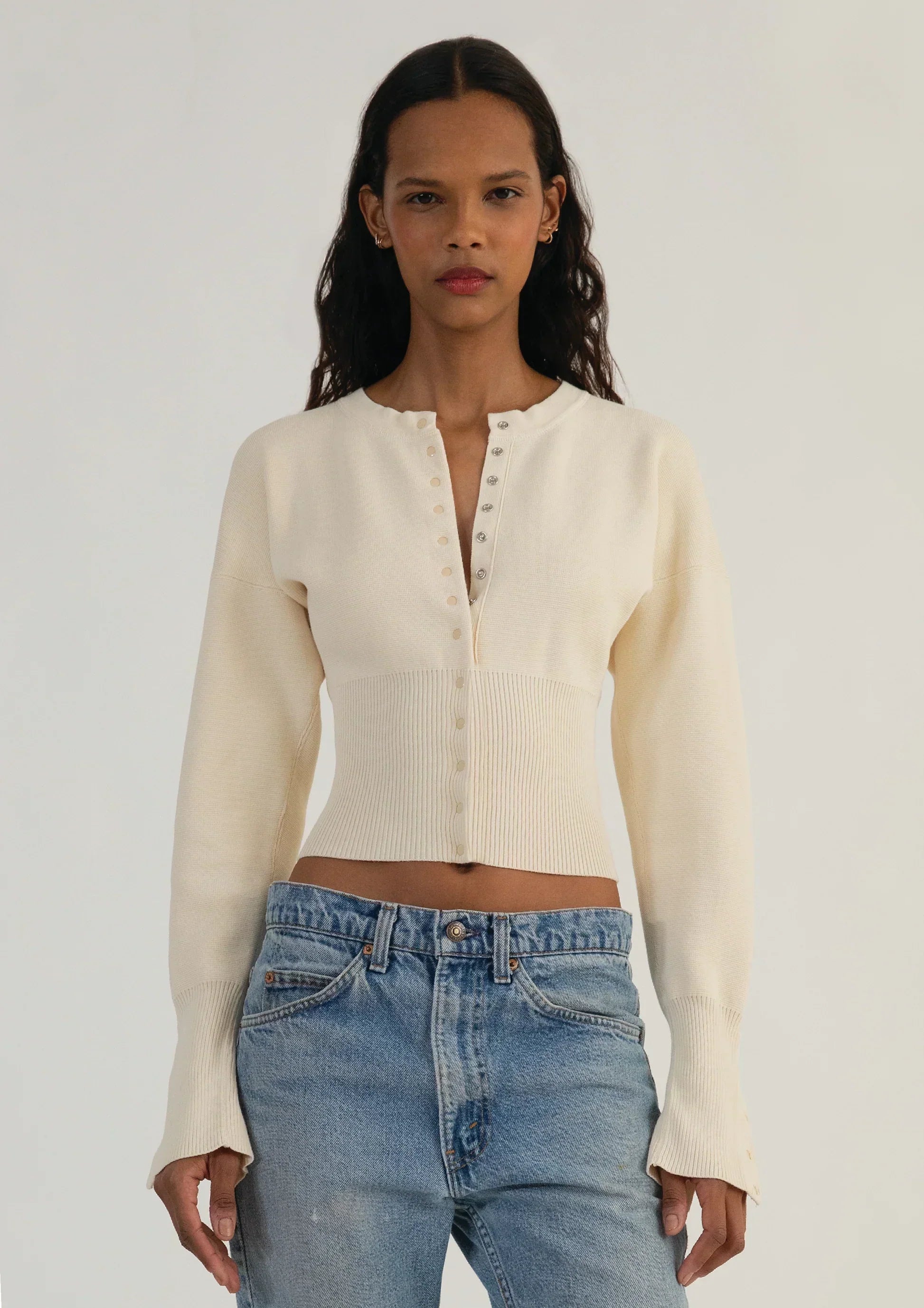 Becca - Women's Cropped Cardigan in Knit with Button Front - photo 3