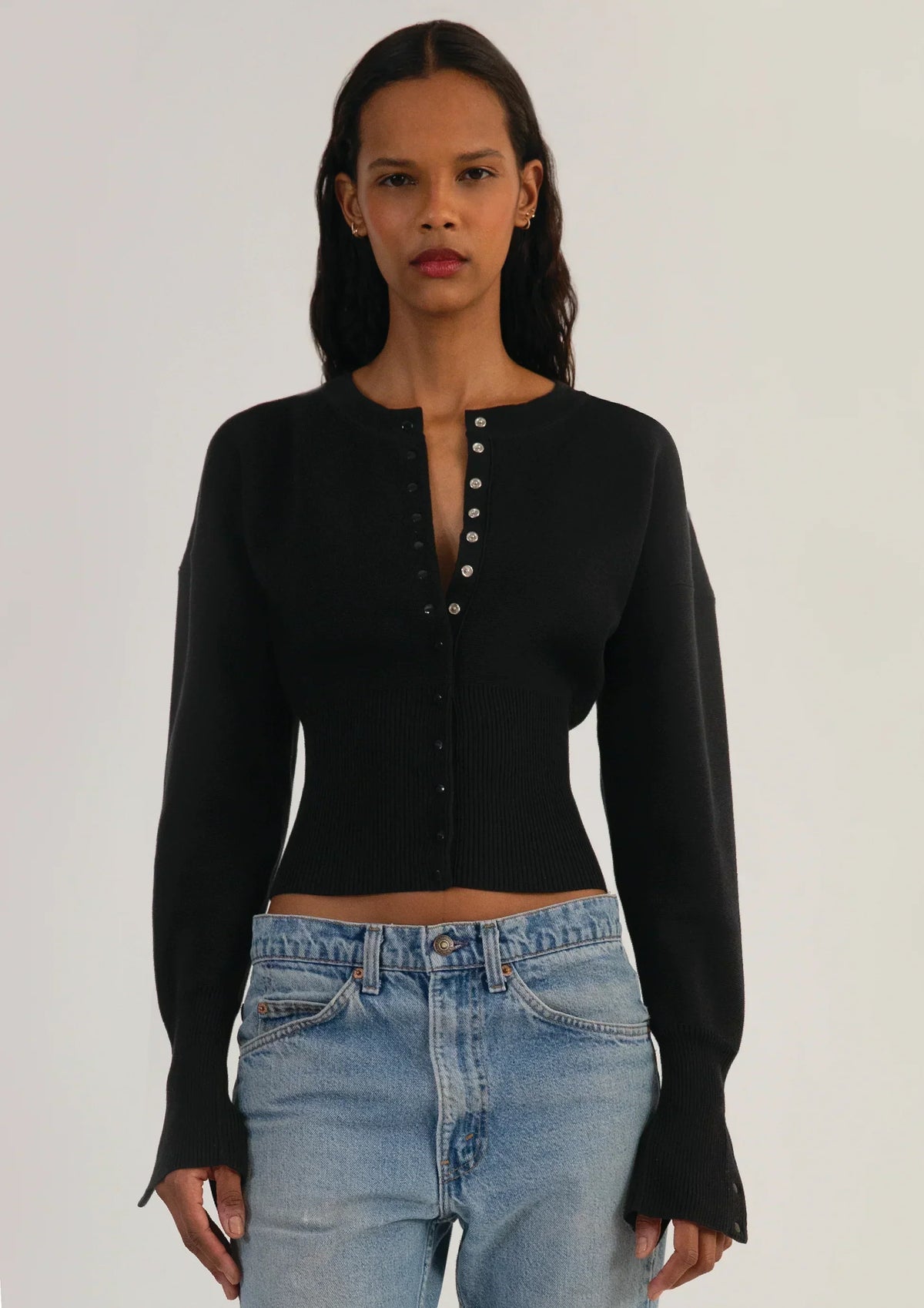 Becca - Women's Cropped Cardigan in Knit with Button Front - photo 7