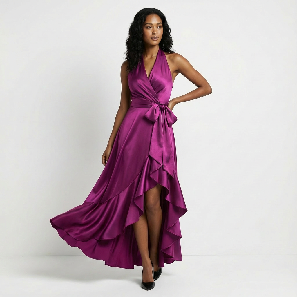 Freda - Women's Wrap Maxi Dress with a Bow