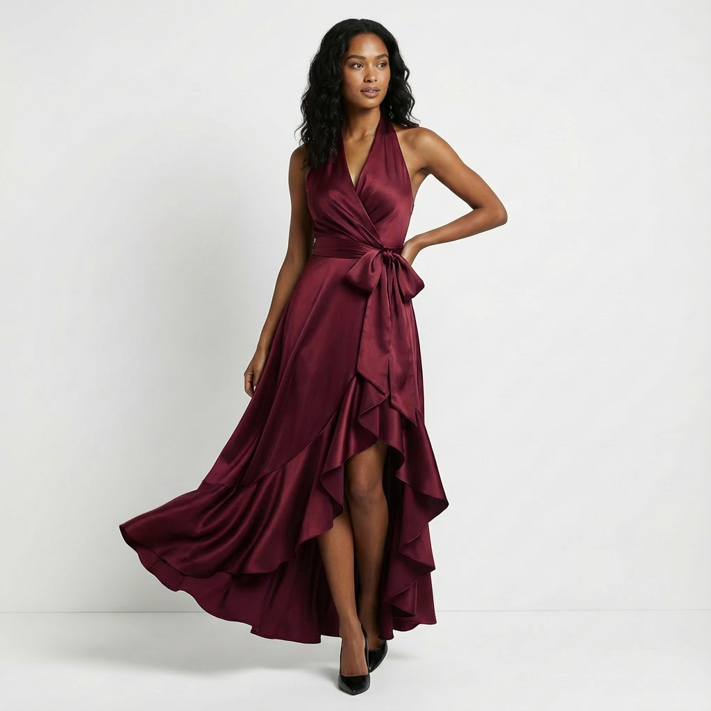 Freda - Women's Wrap Maxi Dress with a Bow