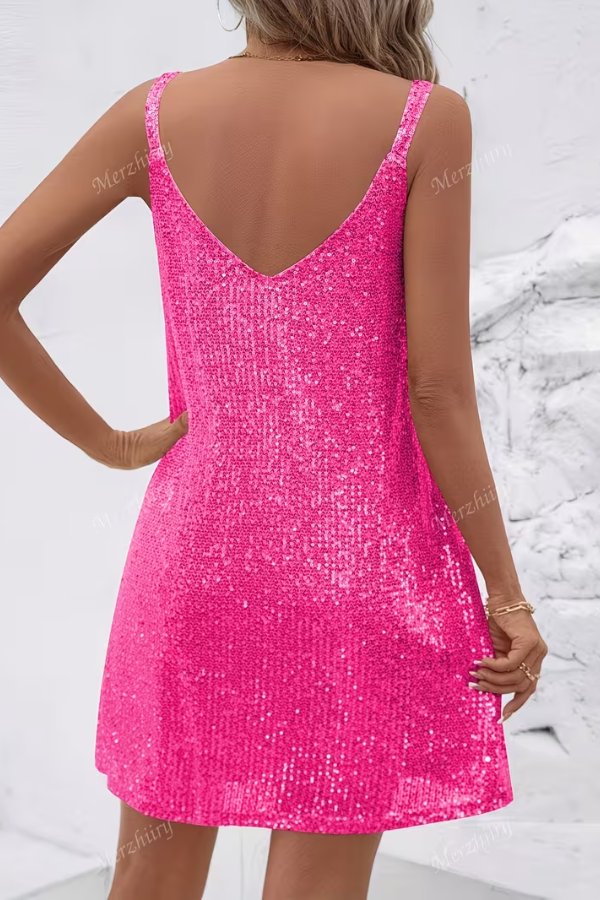 Birthe - Women's Sequin Mini Dress with Slip Straps