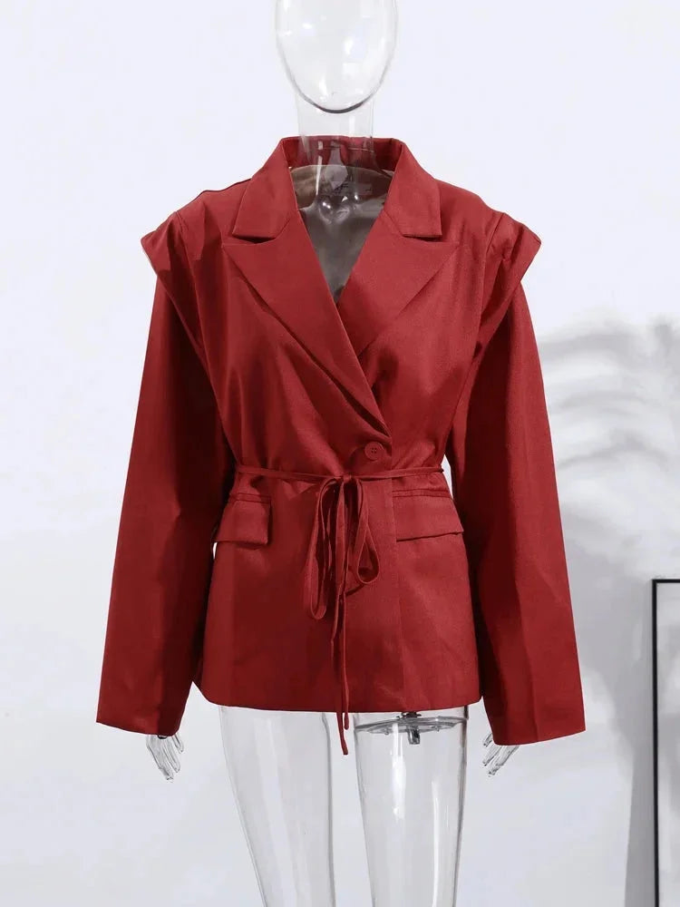Blazer da donna con allacciatura e spalline imbottite
