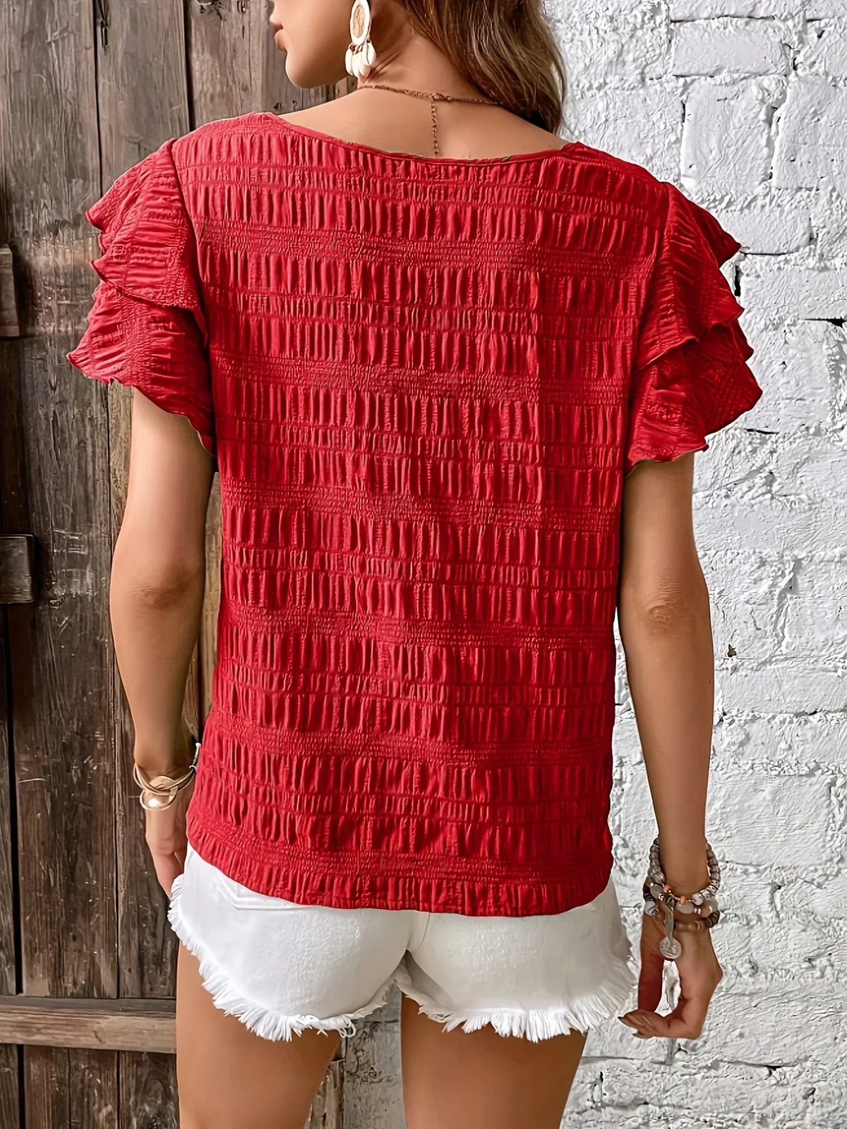 Blythe-Rae - Women's Relaxed Blouse with Ruffle Trim - photo 7
