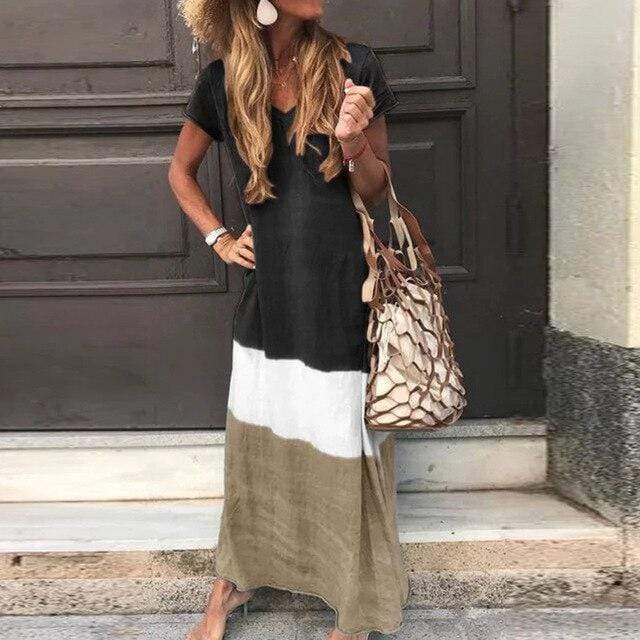 Estelle - Women's Block Maxi Dress (Plus Size Available)