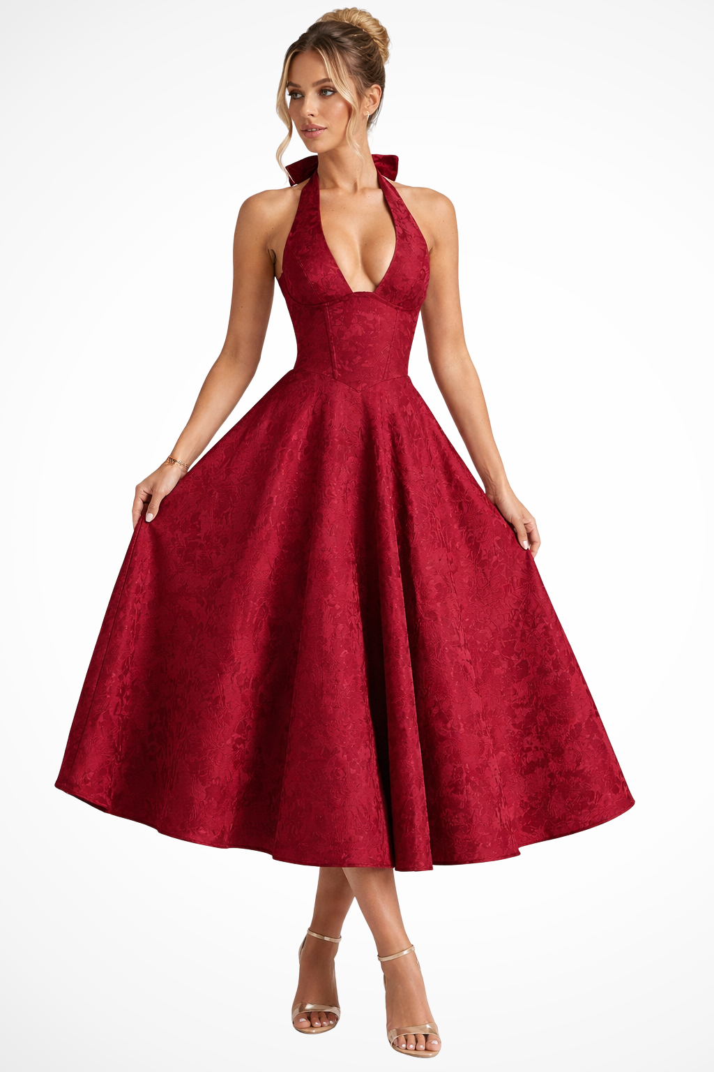 Gloria - Women's Relaxed Midi Dress with a Halter Neck
