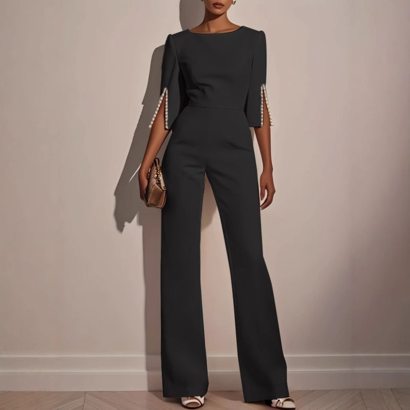 Hilary - Women's Wide-Leg Jumpsuit in a Beaded Finish